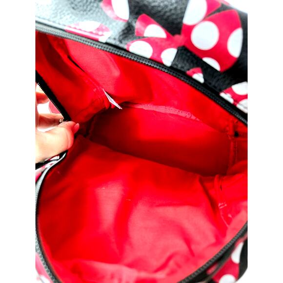 Disney Parks Backpack Minnie Mouse Large Bow Bag w/ Mickey Cupcake Keychain - Picture 11 of 13